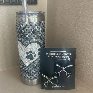 PET LOVER'S EXCLUSIVE HEMATITE TUMBLER WITH MATCHING DOG BOWS